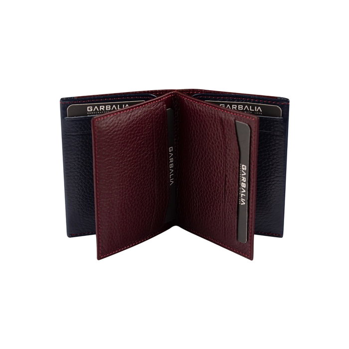 Zoozie Bags Cartera para Hombre de Piel Auténtica, Rojo Claret y Azul Oscuro